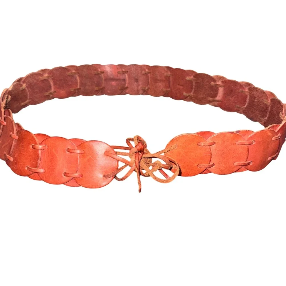 Fossil vintage brown leather Disc Tie Belt Boho Western Y2K Concho Waist medium